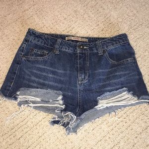 Size 7 distressed high waisted jean shorts